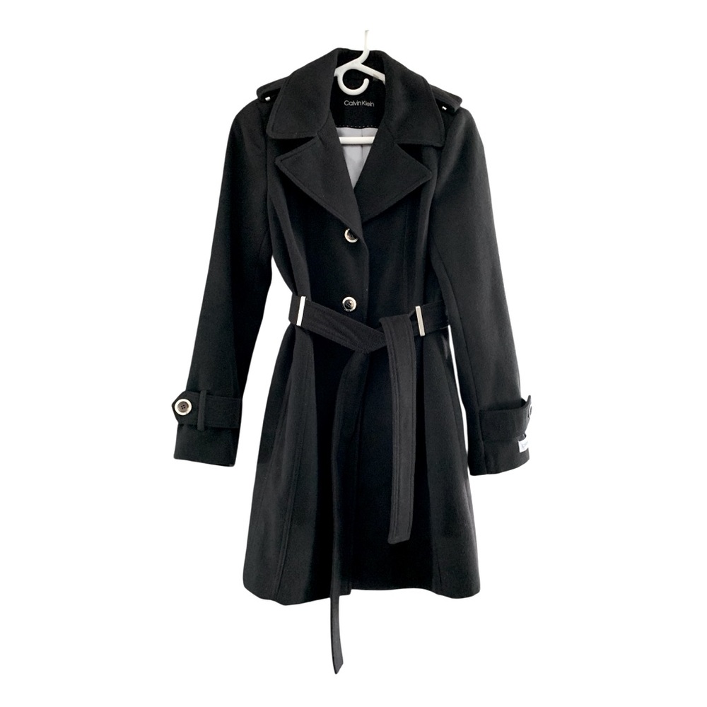 CALVIN KLEIN Classic Black Trench Coat size small